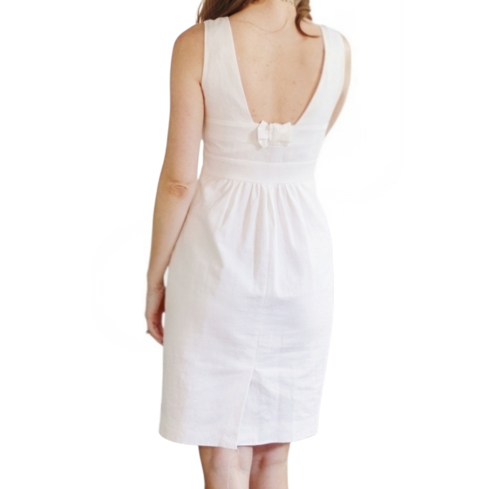 J.Crew White Cotton Linen Blend Sleeveless Bow Back Sheath Dress Size 0 - Picture 3 of 17